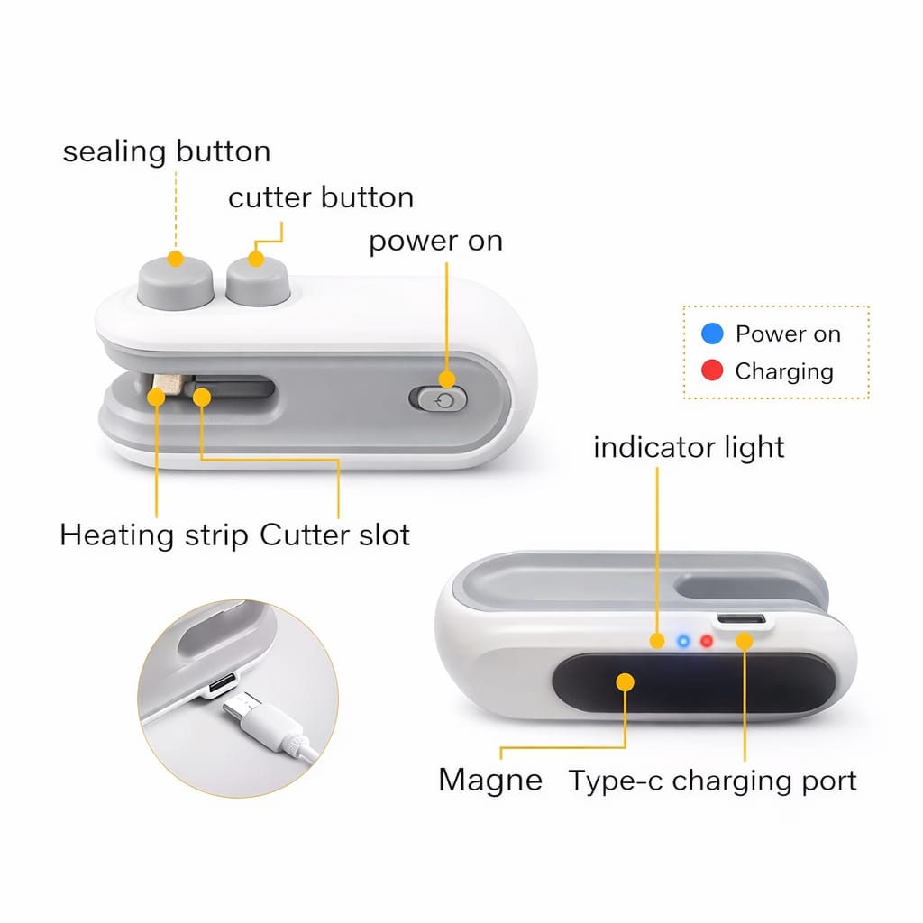 Mini Packet Sealer – USB Rechargeable Portable Bag Sealer & Cutter