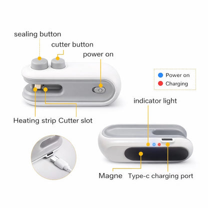 Mini Packet Sealer – USB Rechargeable Portable Bag Sealer & Cutter