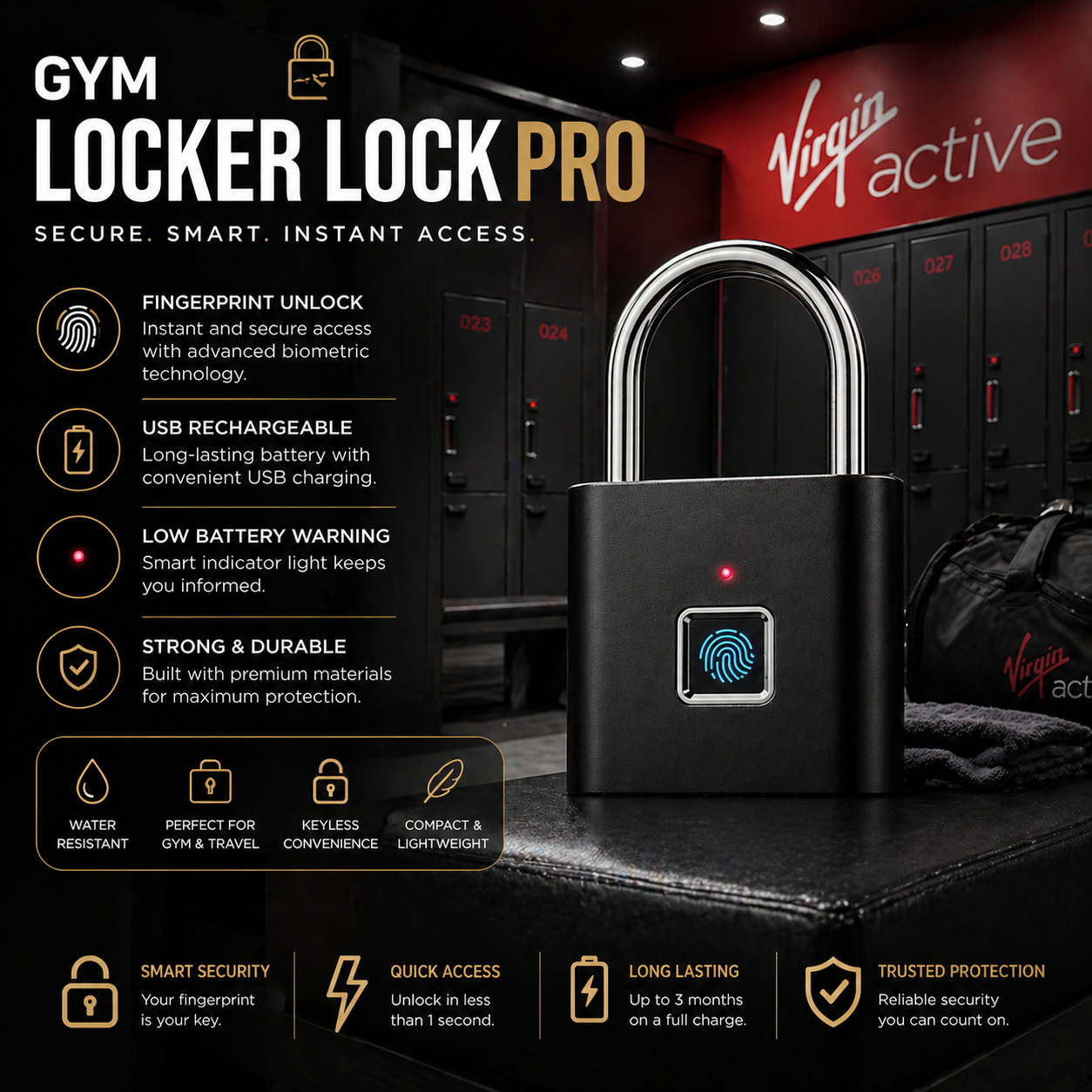 Smart Fingerprint Padlock – Keyless Security, USB Rechargeable, Instant Unlock