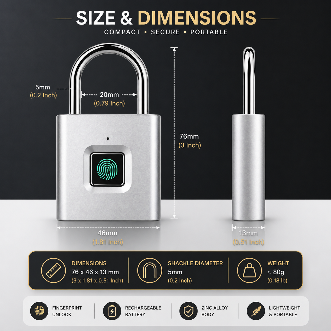 Smart Fingerprint Padlock – Keyless Security, USB Rechargeable, Instant Unlock