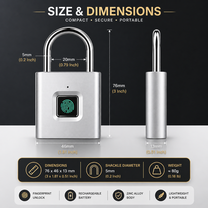 Smart Fingerprint Padlock – Keyless Security, USB Rechargeable, Instant Unlock
